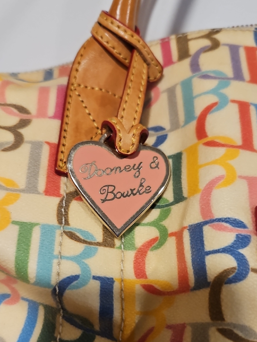 Dooney & Bourke Multicolor Signature Logo Tote with Tan Leather Trim - Picture 3 of 5